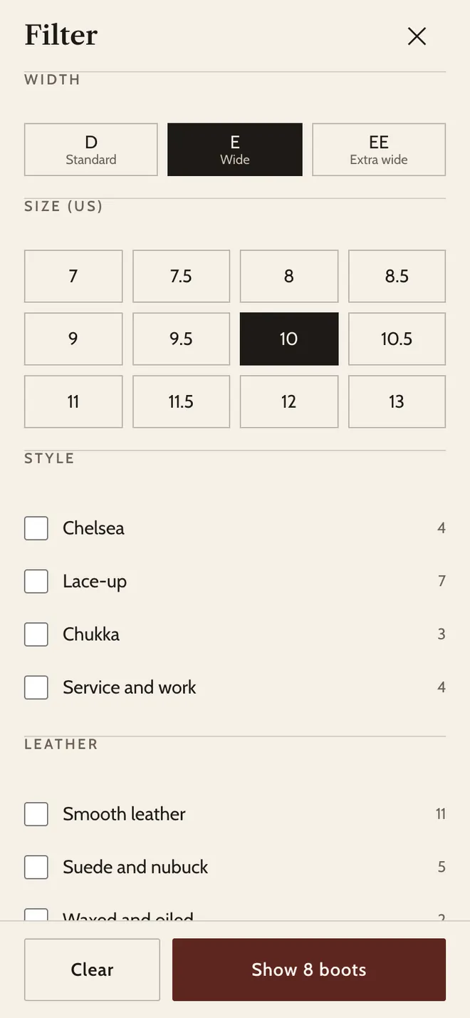 After: collection filters with width first