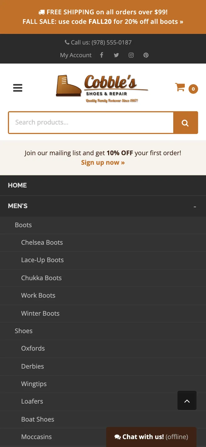 Before: mobile menu