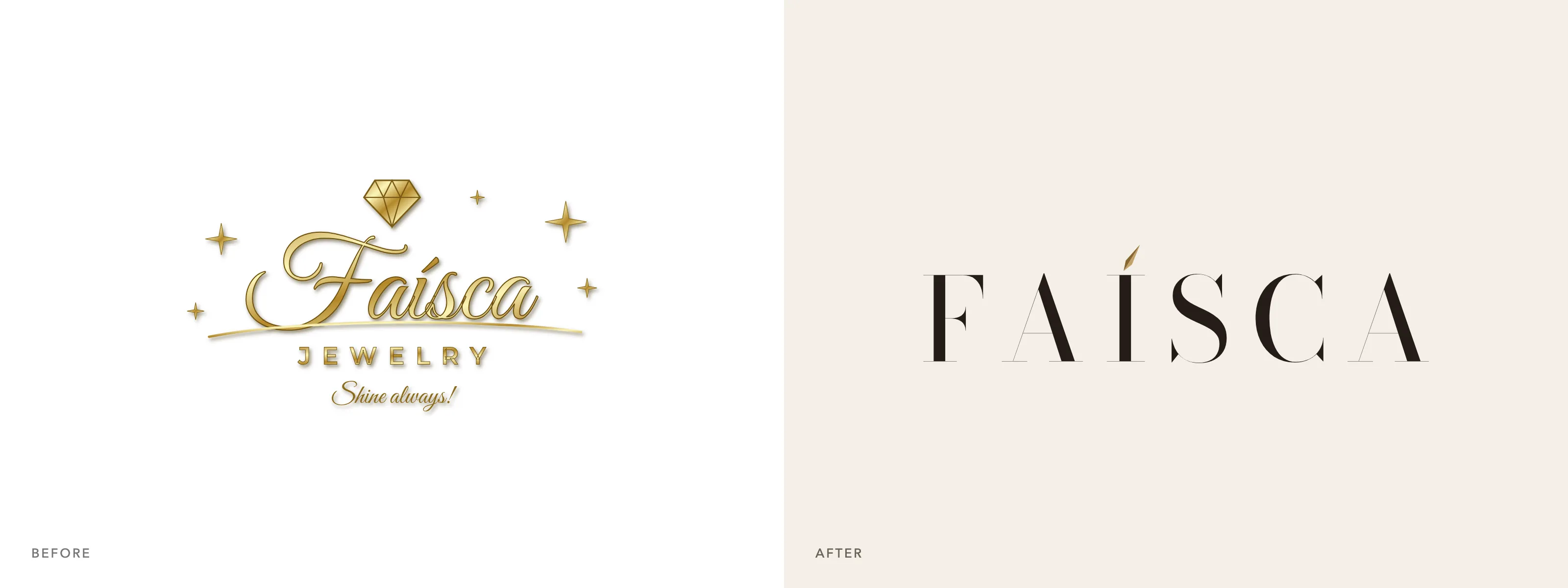 Old logo next to the new Faísca wordmark