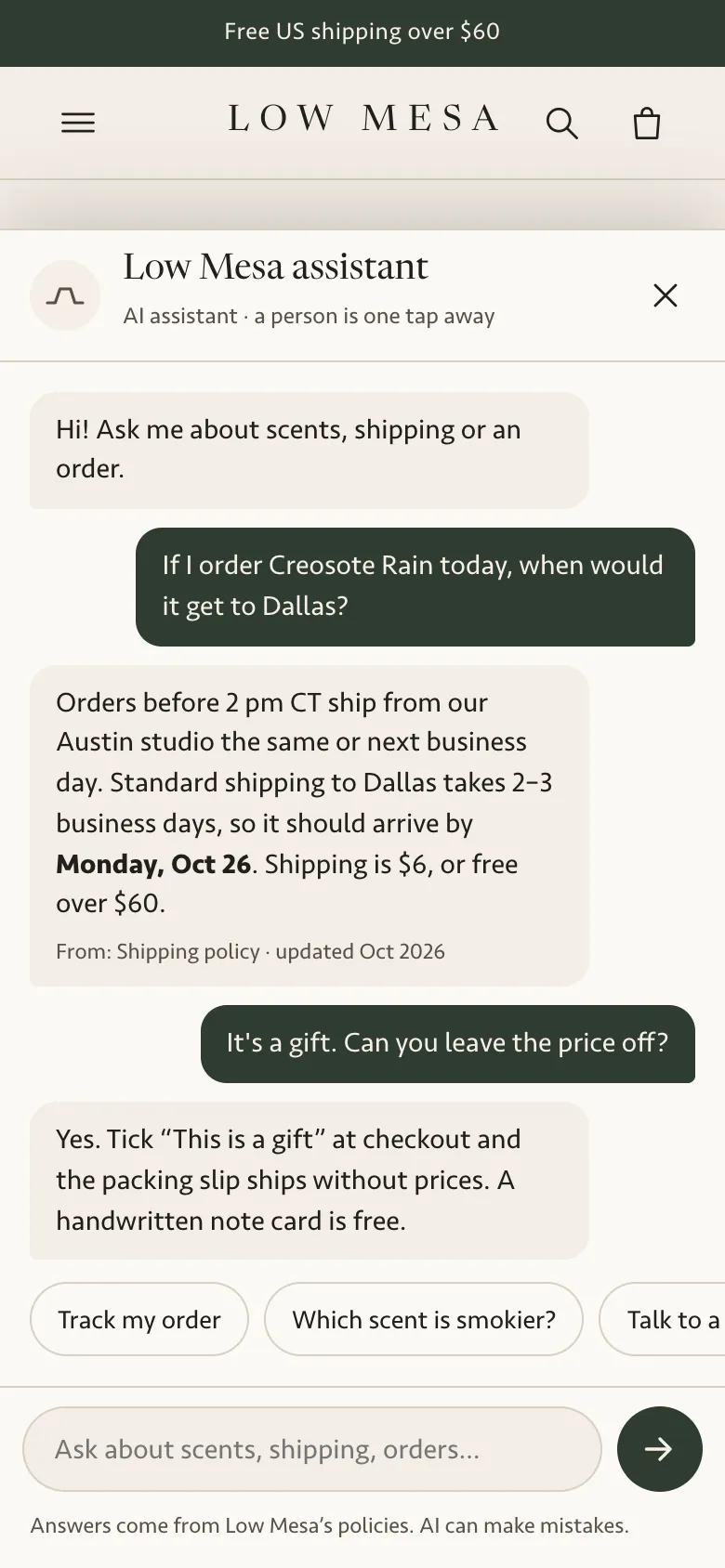 After: assistant on the product page